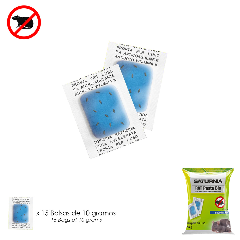 Cebo Raticida Fresco 150 gr Rat Pasta Blue 15 Dosis Individuales 10 gr