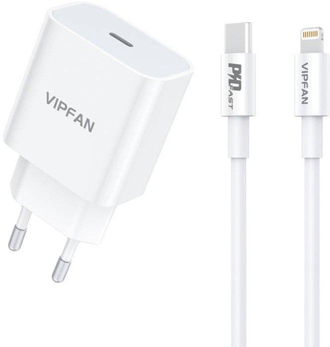Cargador USB 20W cable Usb-C Lightning Iphone Vipfan QC 3.0 Blanco 2 metros